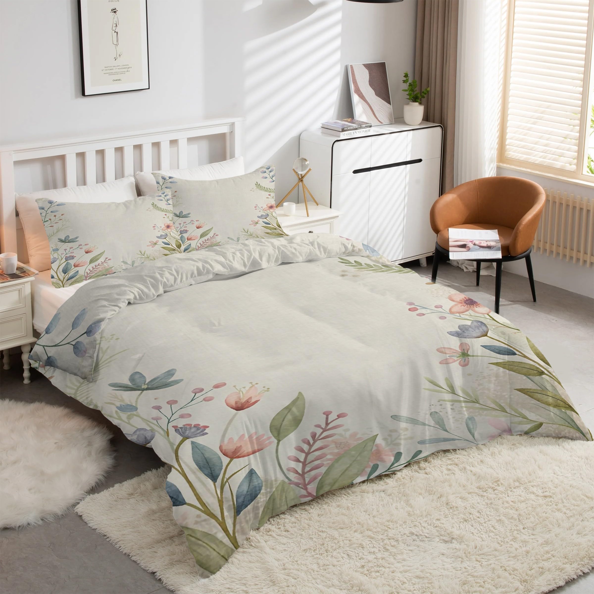 Housse de couette 240 x 260 cm Fleurs avec 2 taies d'oreiller