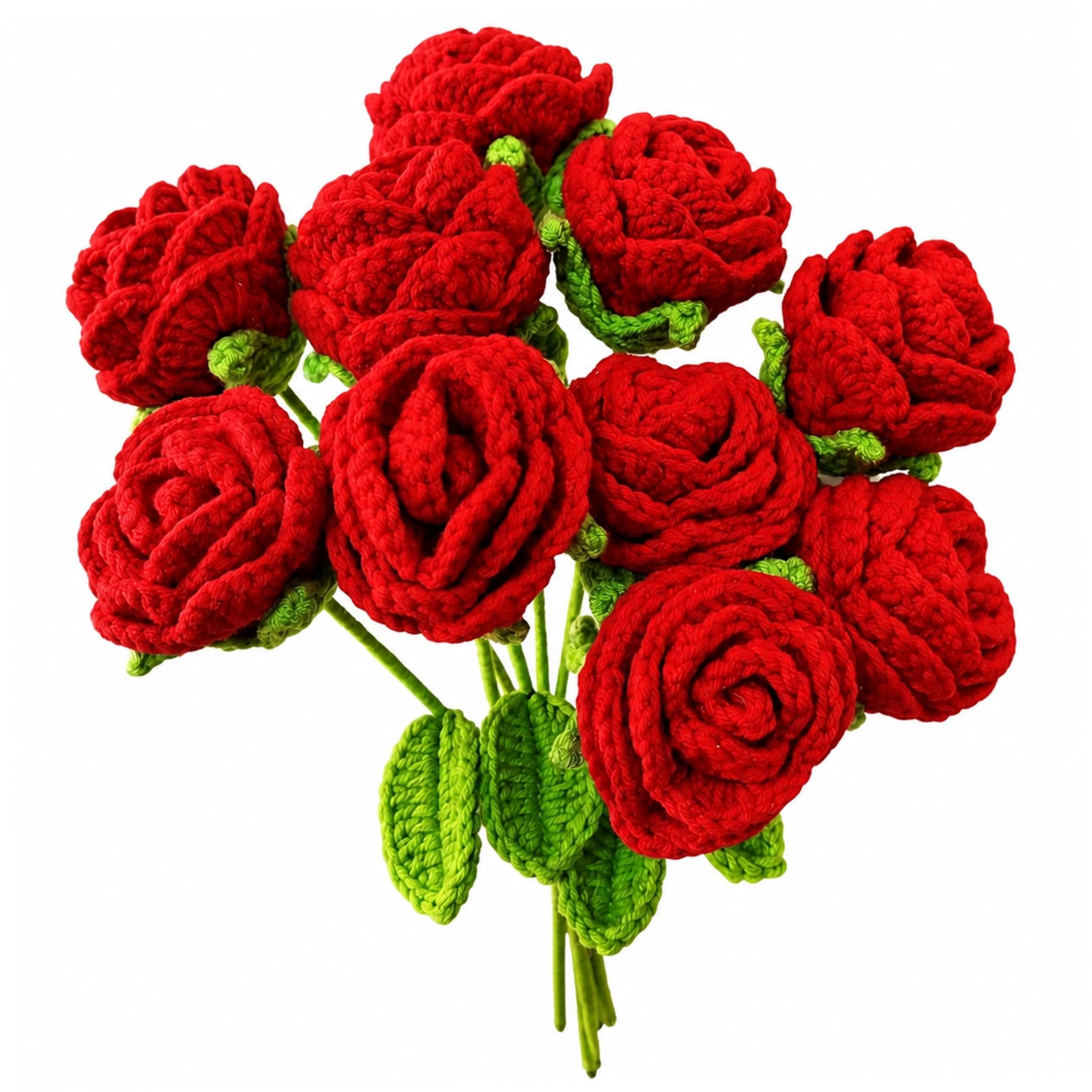 Ngbbby Crochet Roses, 10PCS Knitted Flower Bouquet, Knitted Red Roses, Artificial Flower Finished Bouquet