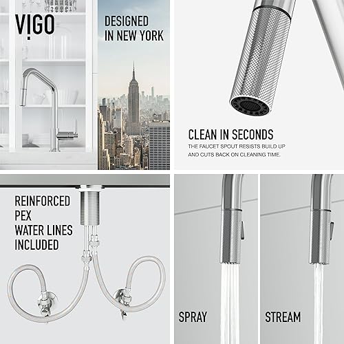 Miniatura 6 de VIGO Utopia VG02038CH - Grifo de barra de cocina con pulverizador desplegable de una sola manija de 15 pulgadas de alto