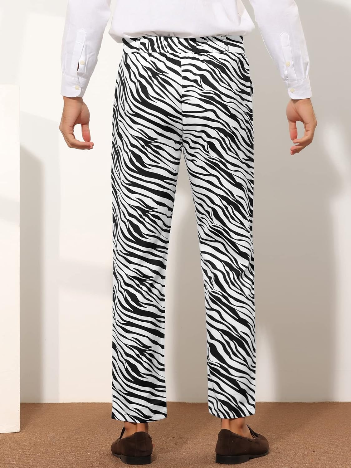 Lars Amadeus Animal Printed Dress Pants for Men's Regular Fit Button Closure Pattern Trousers - Image 3