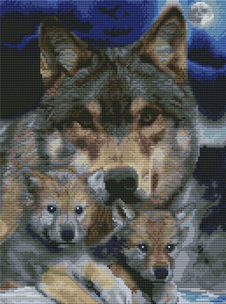 Abillyn Wolf Embroidery Cross Stitch Kits And Cub Stamped With Printed Pattern Starter Kit (Wolf)