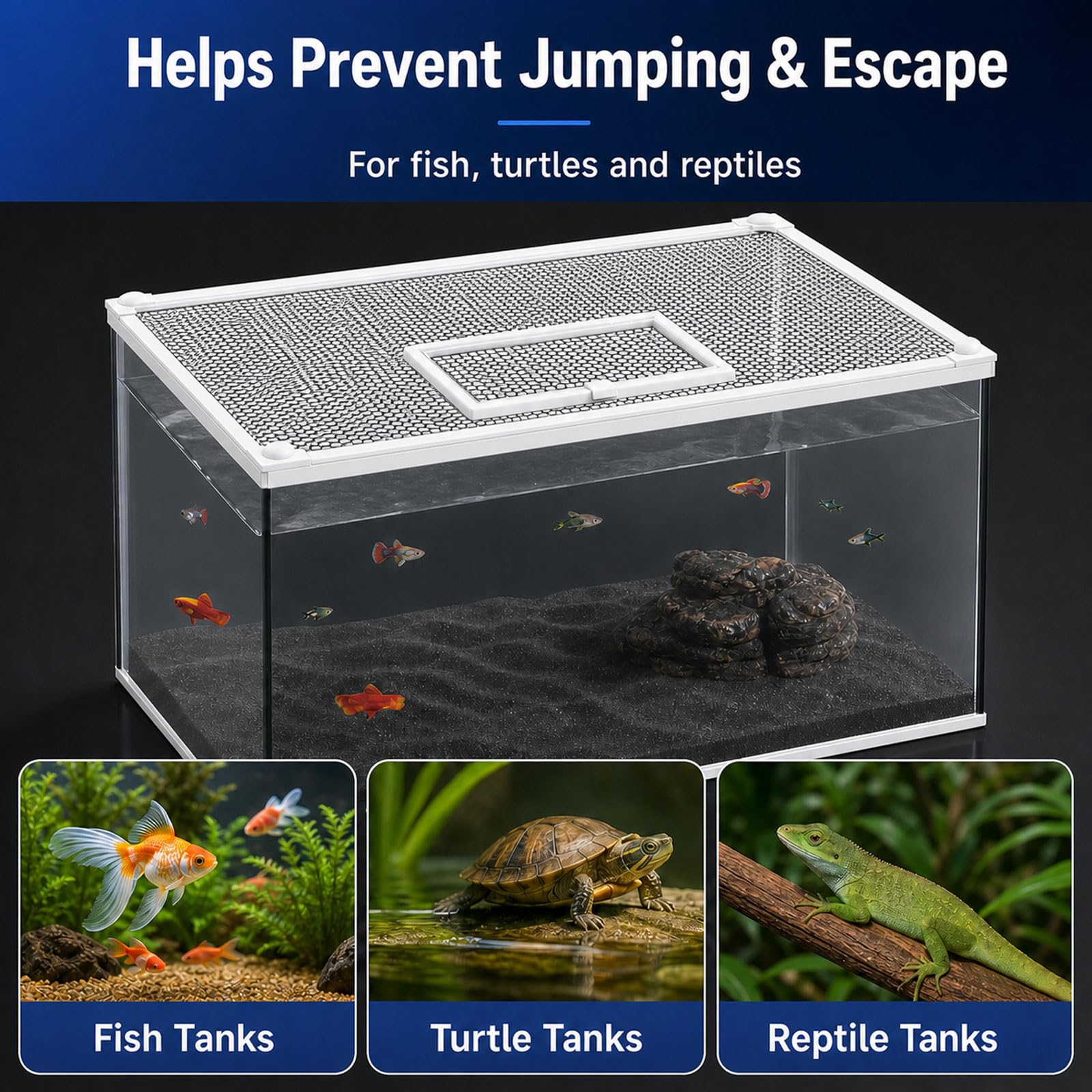 Tapas De Acuario,Red Magnética Anti-Salto para Acuario,Cubierta De Pantalla para Acuario,con Ventana pequeña de alimentación,Buena Ventilación,para Oficina Vestíbulo Tienda de Mascotas