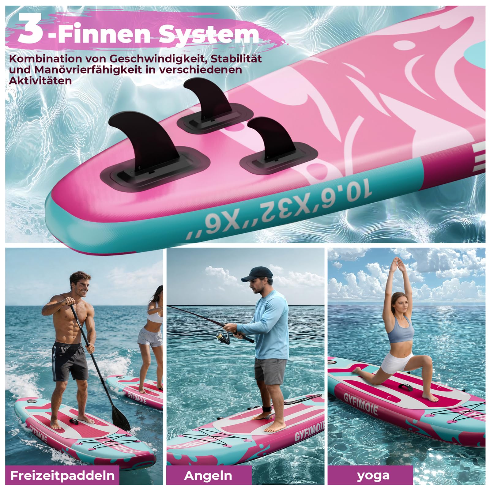 Gyfimoie Tabla de surf de remo de 325 cm, hinchable, con soporte universal para cámara, accesorios completos, remo ajustable, para principiantes, avanzados