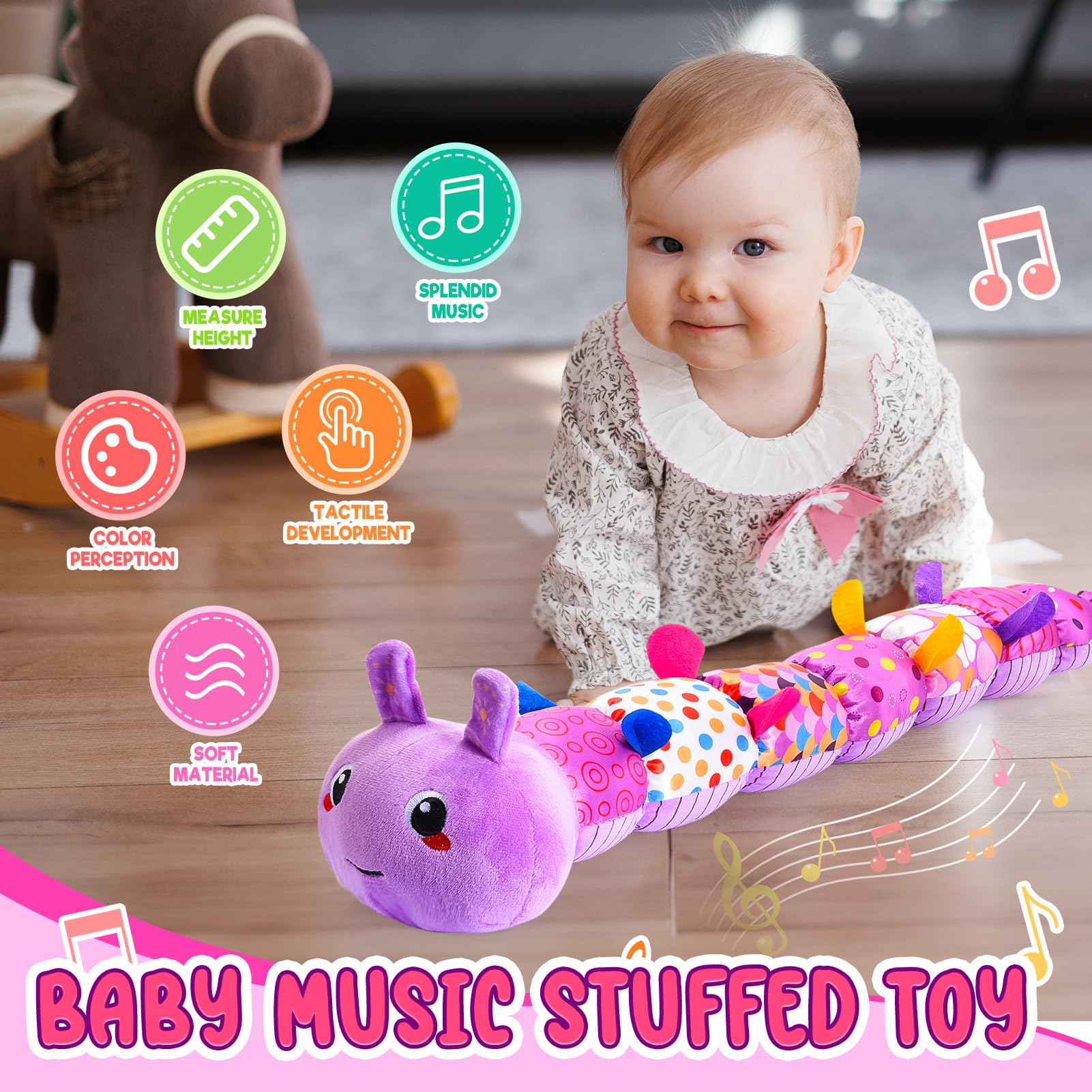 Toyzey Baby Toys 0-6 Months, Musical Caterpillar Sensory Toys Babies 6-12 Months Gifts for Girls Tummy Time Toy for Newborn Baby Girls 0-12 Months Baby Essentials Gifts Infant Toys 0-3 Months - Image 2