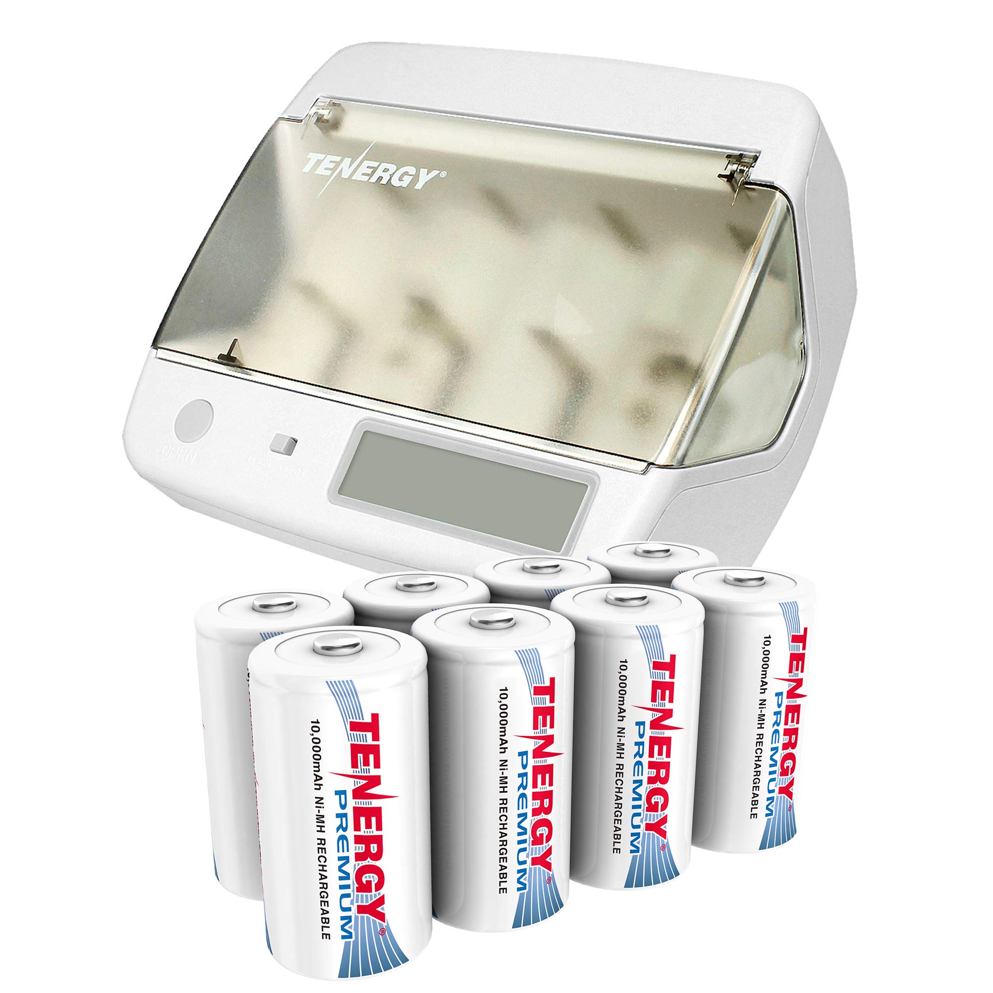 Tenergy Universal LCD Battery Charger With 8 D Size 10000mAh NiMH Rechargeable Batteries