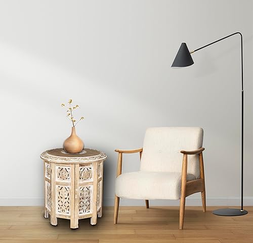 Miniatura 9 de Mesa pequeña, mesa de centro de madera, mesa de café para sala de estar, mesa auxiliar redonda tradicional, mesa auxiliar redonda moderna tallada a