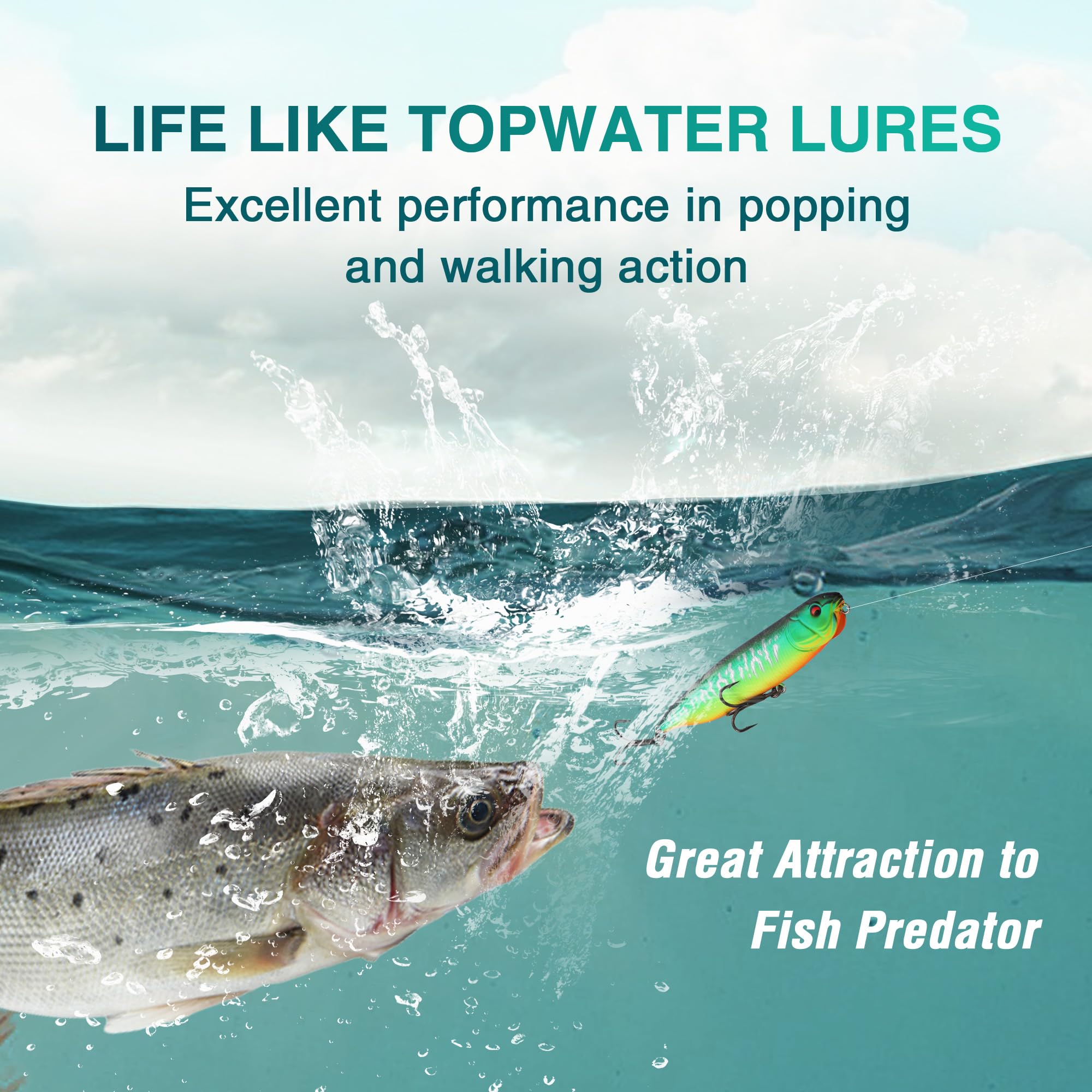 FLISSA 5-Piece Topwater Fishing Lure Kit - Popper Hard Baits With Treble Hooks For Bass, Trout, Salmon & Walleye