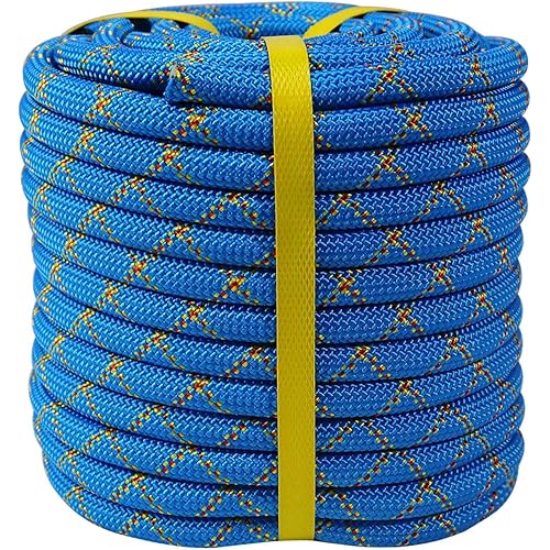 Double Braided Arborist Rope - 1/2 Inch x 100 Feet Polyester High Strength Climbing Rope for Tree Work, Halyard, Sailing (Blue/Red/Yellow)