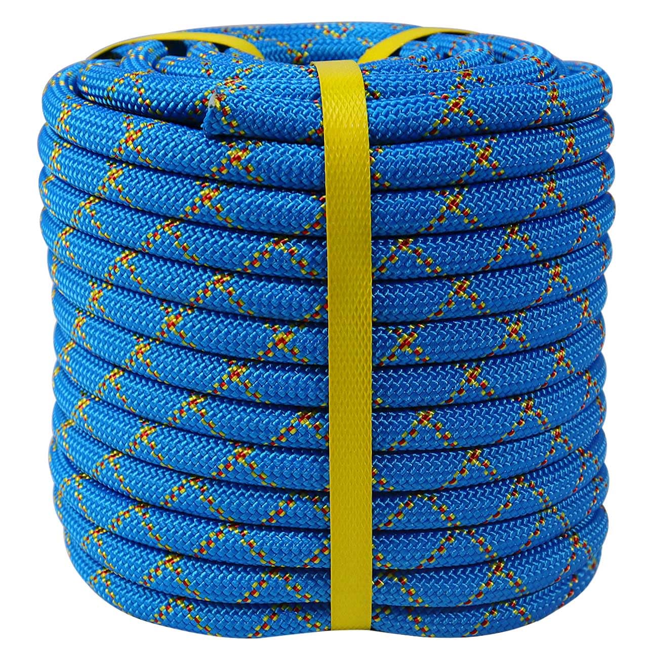 DerziNet Double Braid Polyester Arborist Rigging Rope -1/2 inch x 50 feet - High Strength Bull Rope for Tree Work, Halyard, Sailing, Towing, Blue/Red/Yellow