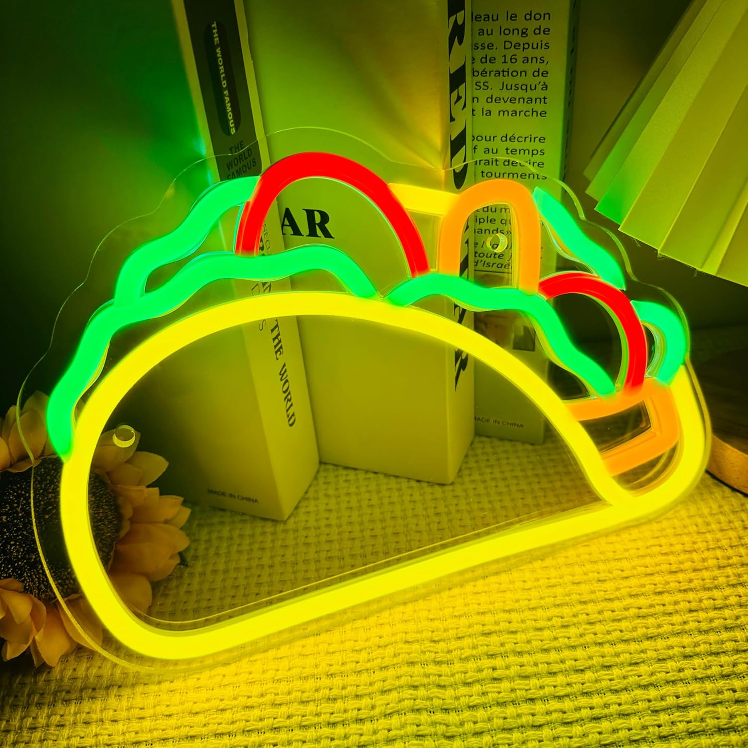 Letrero de neón con forma de tacos LED para restaurante de comida mexicana, decoración de pared, decoración de tacos para tacos, bar, fiesta,