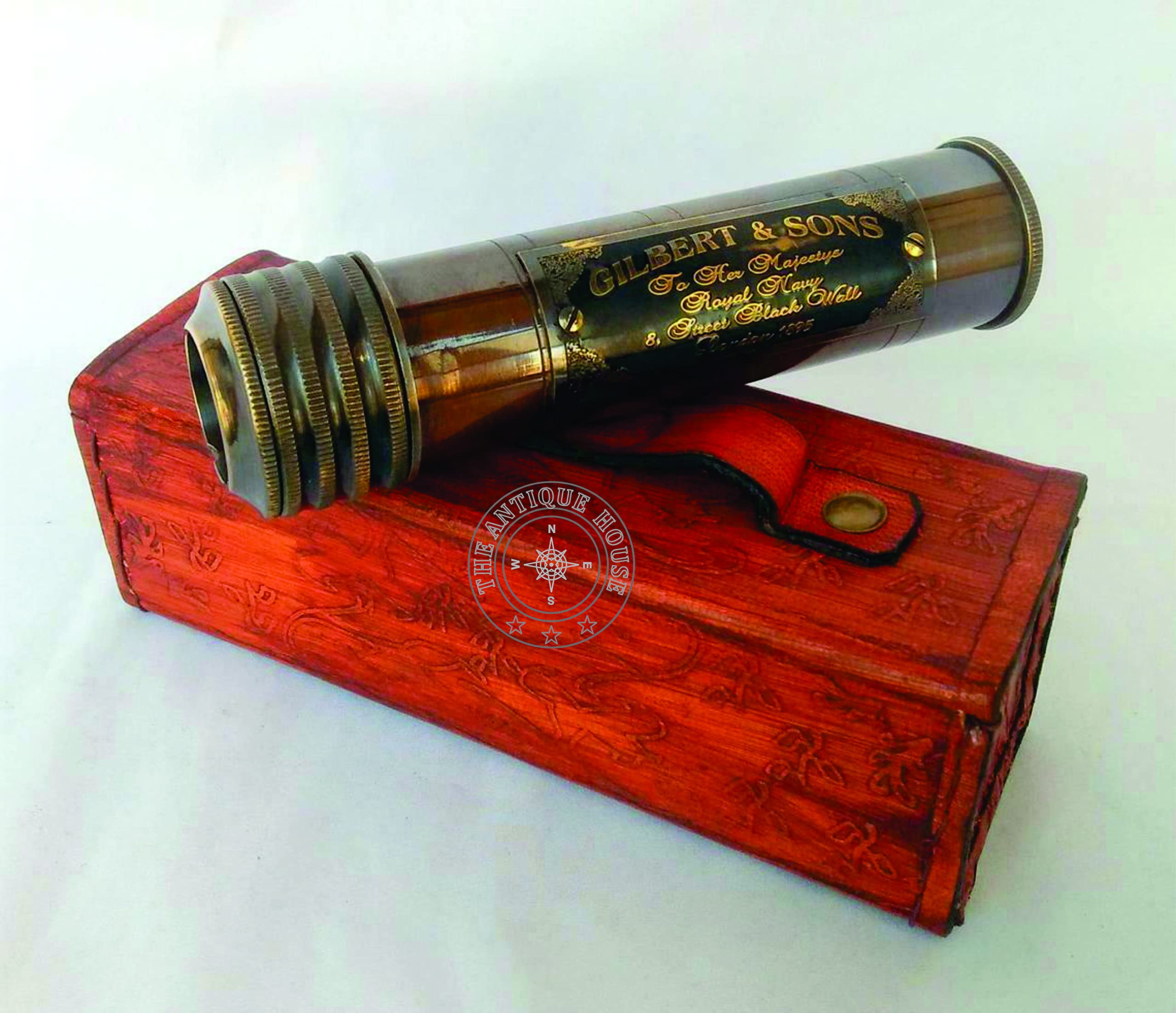 THE ANTIQUE HOUSE Kaléidoscope nautique en laiton avec étui de sécurité en cuir fait à la main, cadeau d'anniversaire, cadeau unique de remise de diplôme