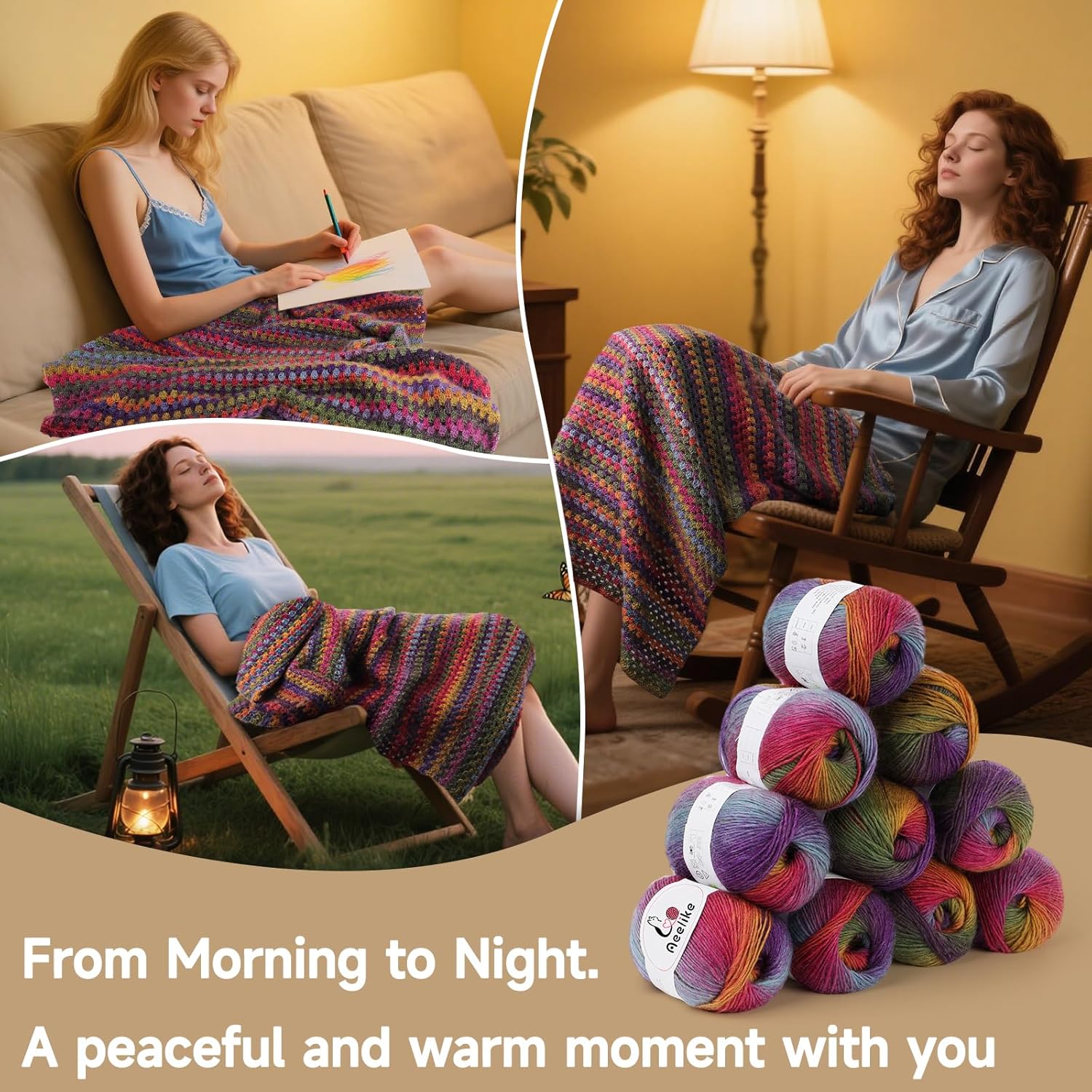 Aeelike Blanket Crochet Kit for Beginners, Ombre Rainbow Blanket, Complete Starter Crochet Kit w Enough & Warm Wool Yarn, Videos Tutorials, Easy Knitting Kits for Adults