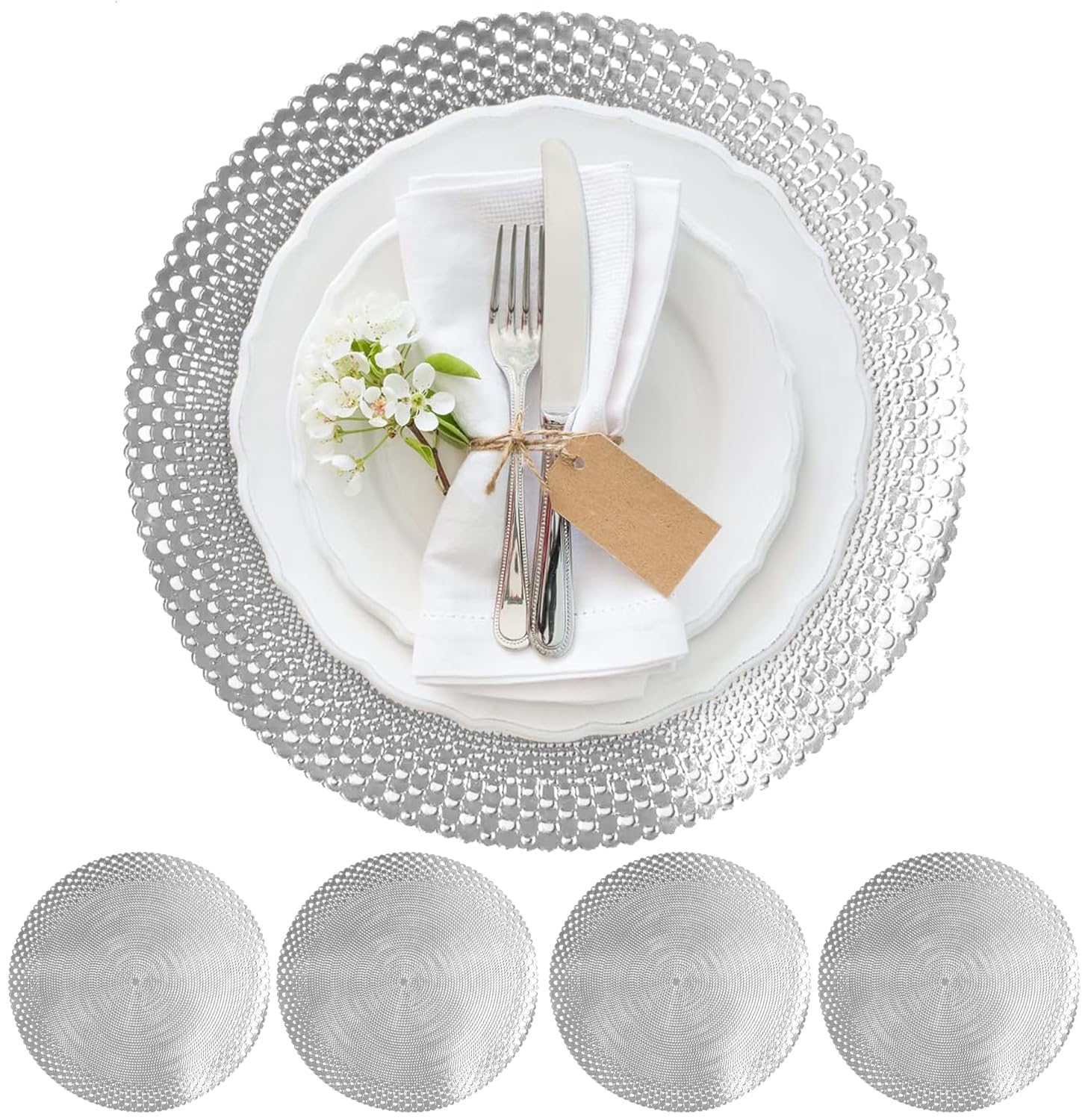 Vinyl Round Placemats Set of 4 - Non Slip Place Mats Ideal for Indoor and Outdoor Dining Table - Washable and Heat Resistant Table Mat for Kitchen