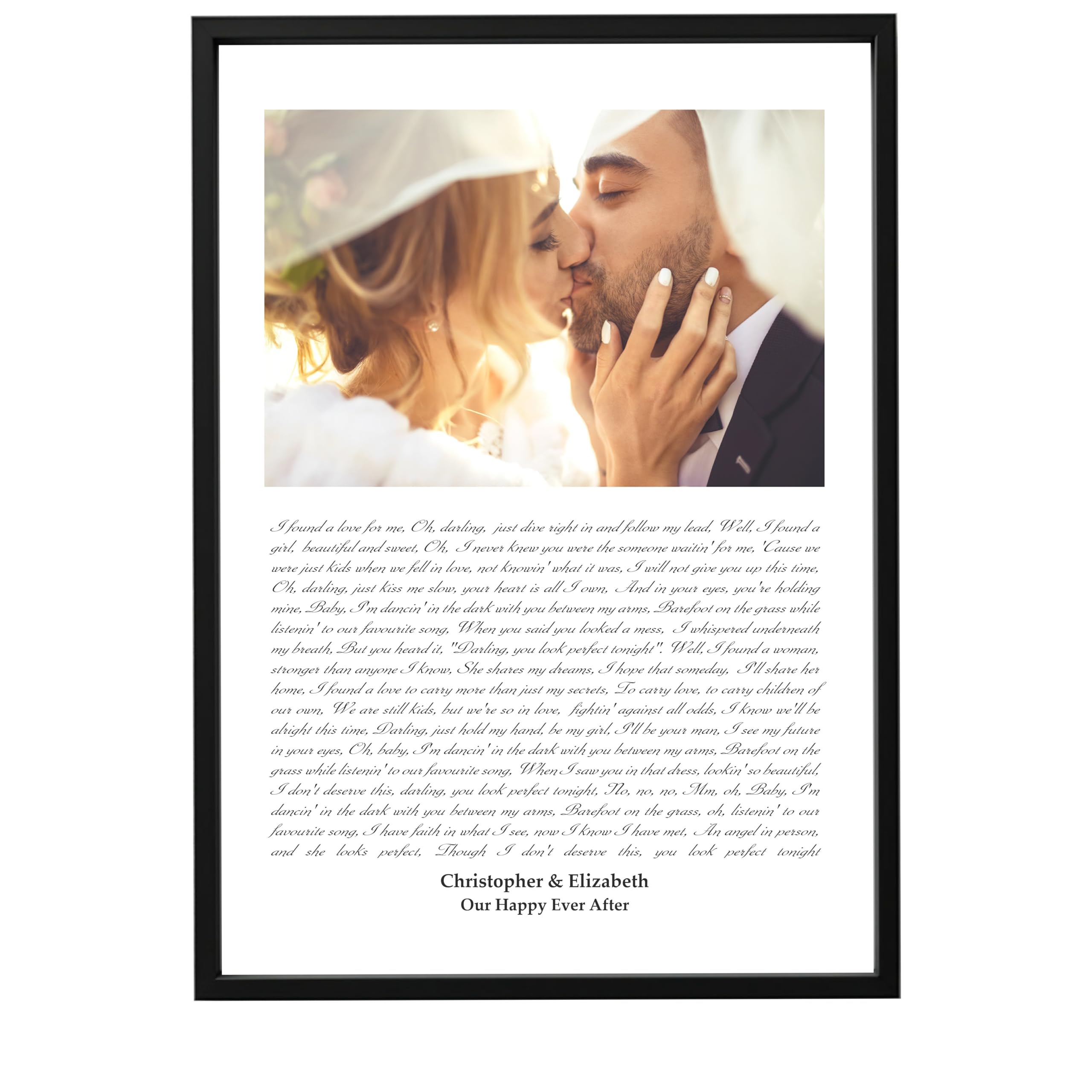 PPDesigns Personalised Song Lyrics framed print, with picture & song lyrics, wedding photo & your song, or vows