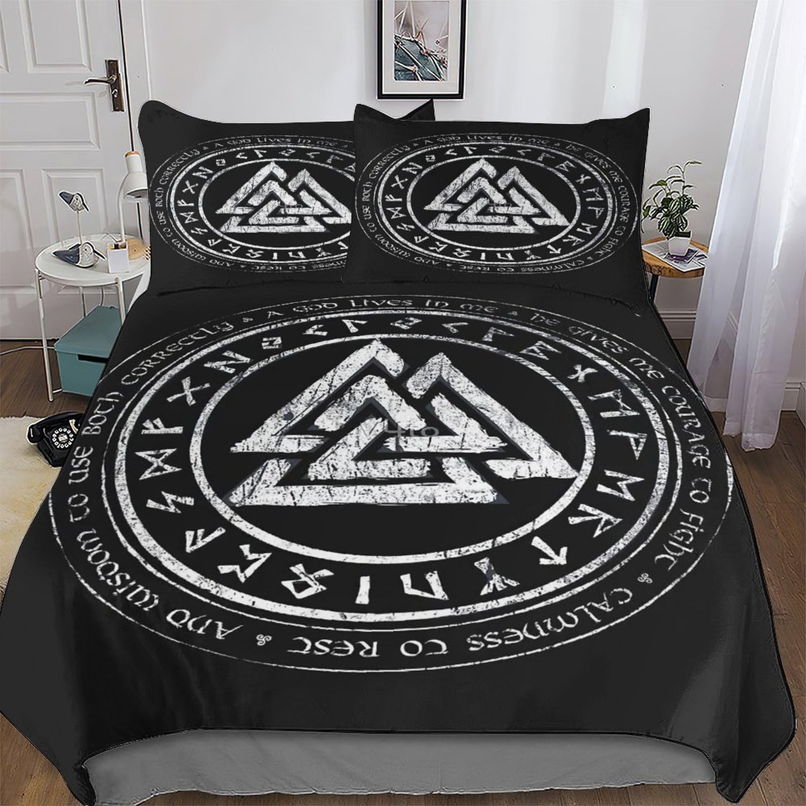 PAZZK Viking Myth Duvet Cover Set with Pillowcases Printed Bedding Set with Zipper Closure Comforter Cover 3 Pieces Hypoallergenic Soft Microfiber Quilt Cover Double (200x200cm)