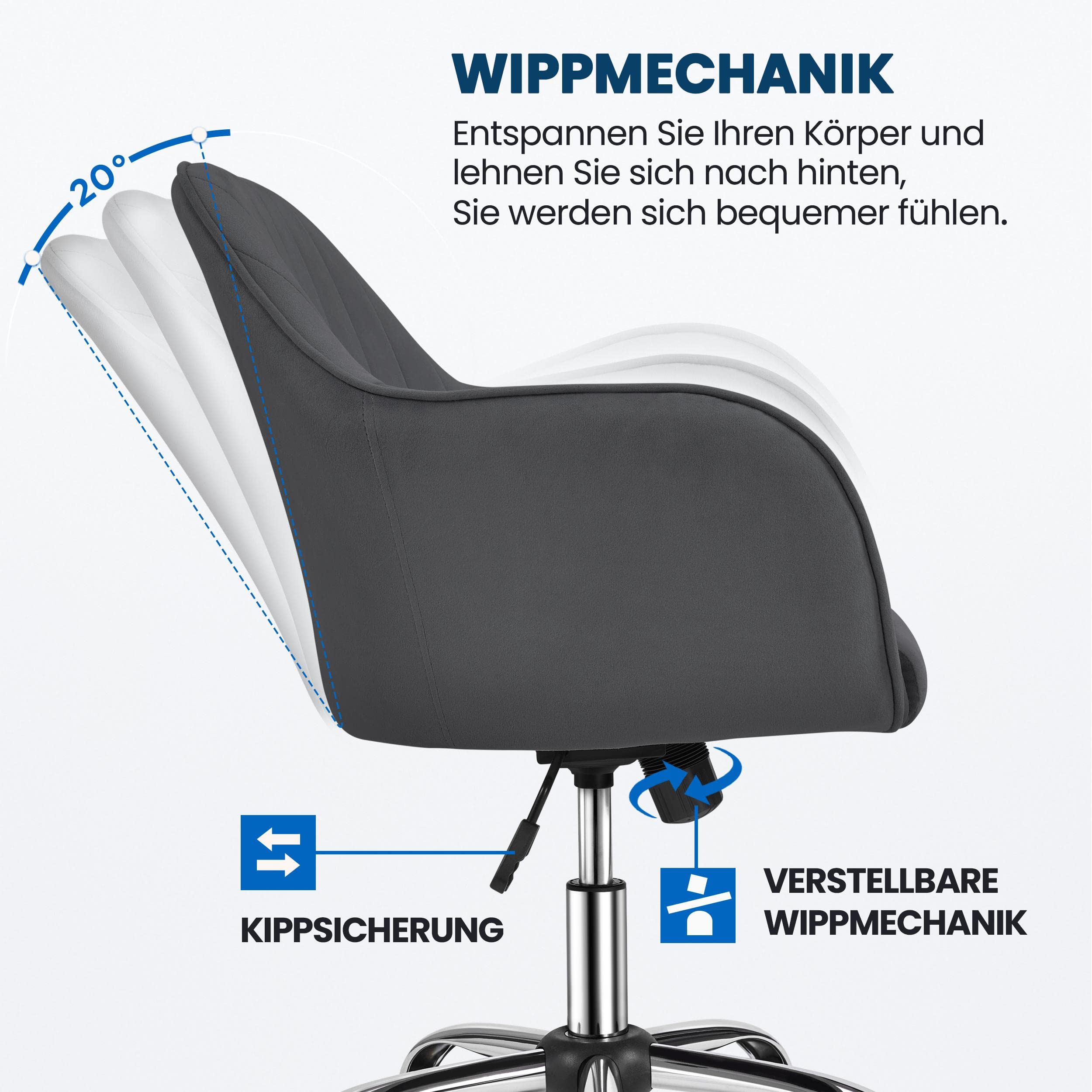 Yaheetech Homeoffice Stuhl, höhenverstellbar Schminkstuhl, Dunkelgrau | Schreibtischstuhl mit atmungsaktivem Stoff, Bürostuhl mit Armlehnen, für Arbeitszimmer, Schlafzimmer, bis 136 kg belastbar