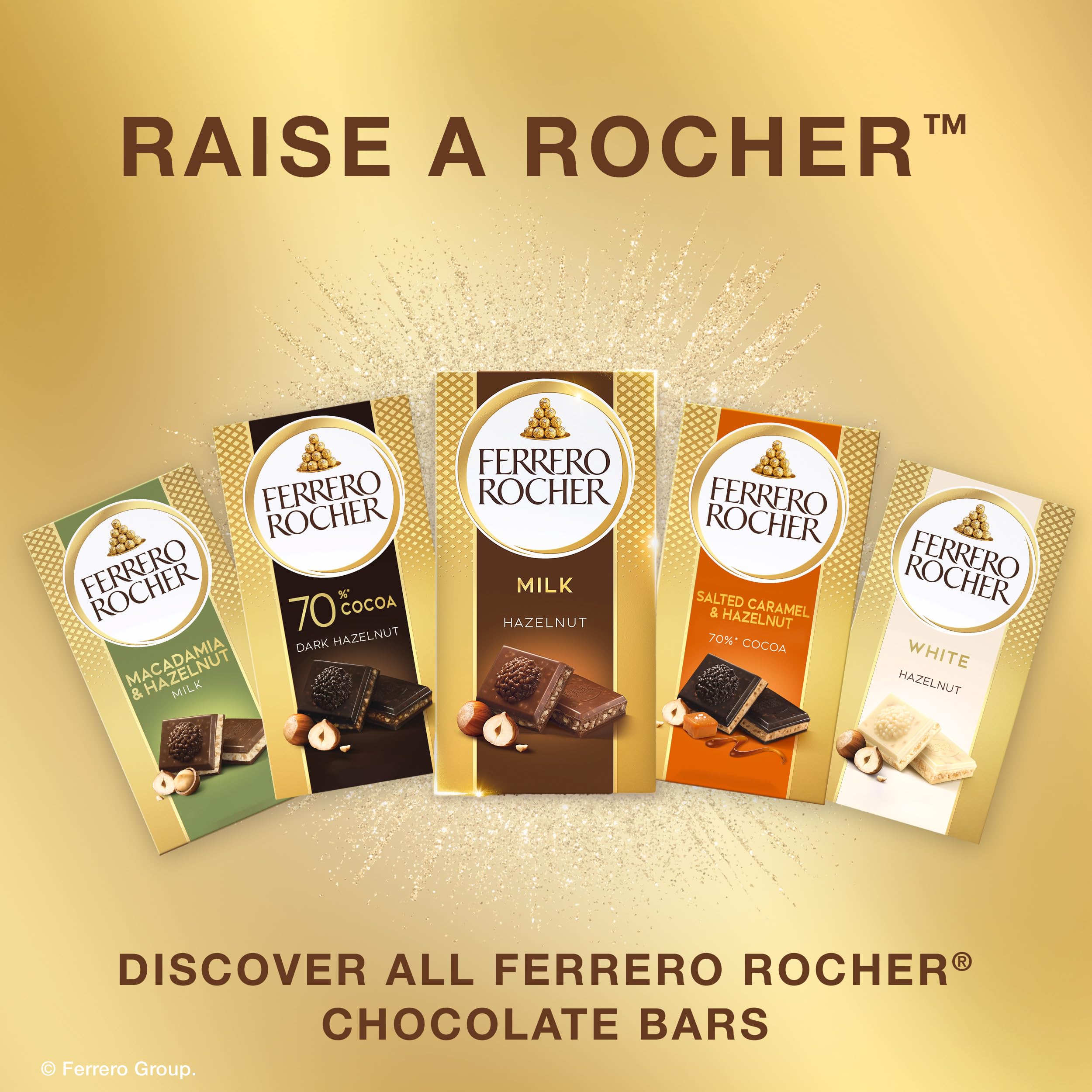 Ferrero Rocher Hochwertige Schokoladentafeln, 8 Stück, Schokoladen-Haselnuss, je 88 ml