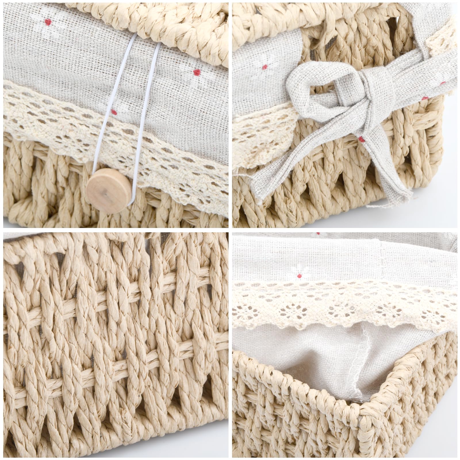 Boite a mouchoirs,Forme ronde Paille Fait main Distributeur À Mouchoir Rotin Tissé,Panier de rangement en rotin avec couvercle, Organiseur décoratif,pour Maison Hôtel Bureau Voiture Salle De Bain