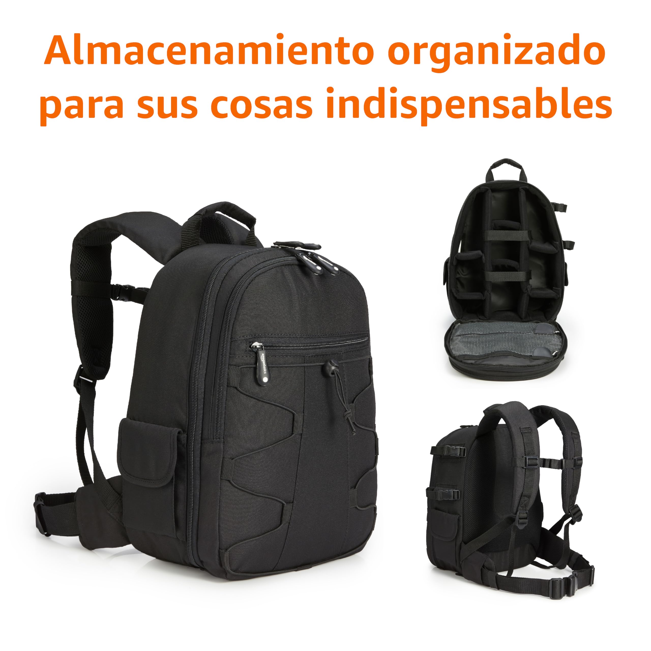 Amazon Basics Mochila para Cámara de Gran Capacidad con Acolchado Interno para DSLR y Accesorios, Impermeable y Resistente a los Golpes, 30 x 15 x 37 cm, Negro, Sólido