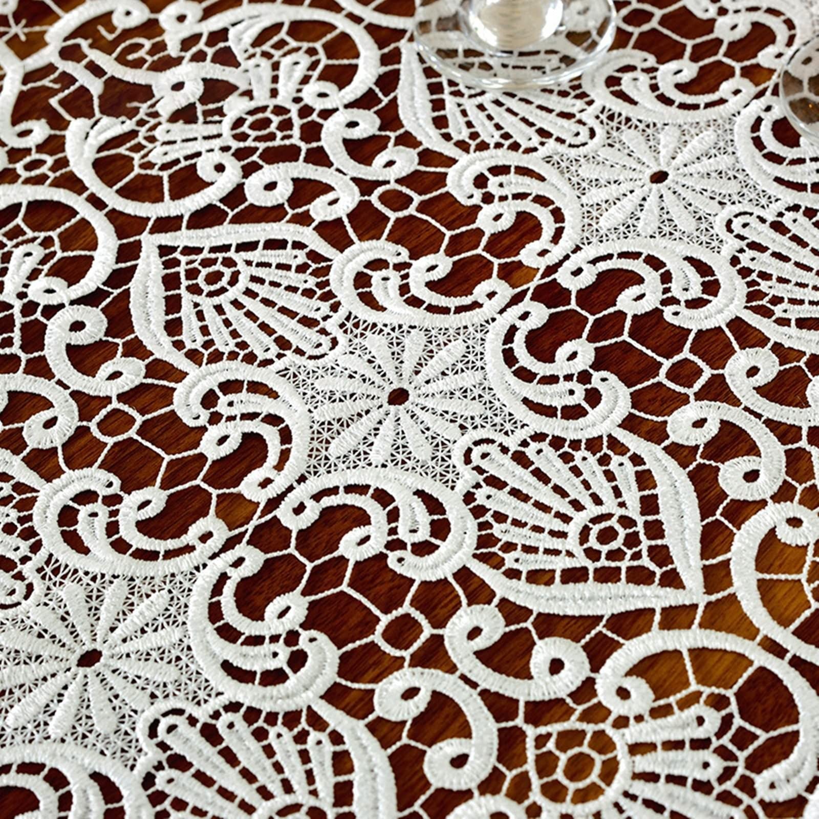 Runner da tavola per matrimonio, bianco, runner da tavola in pizzo, vintage, con ricamo cavo, in poliestere, 50 x 120 cm