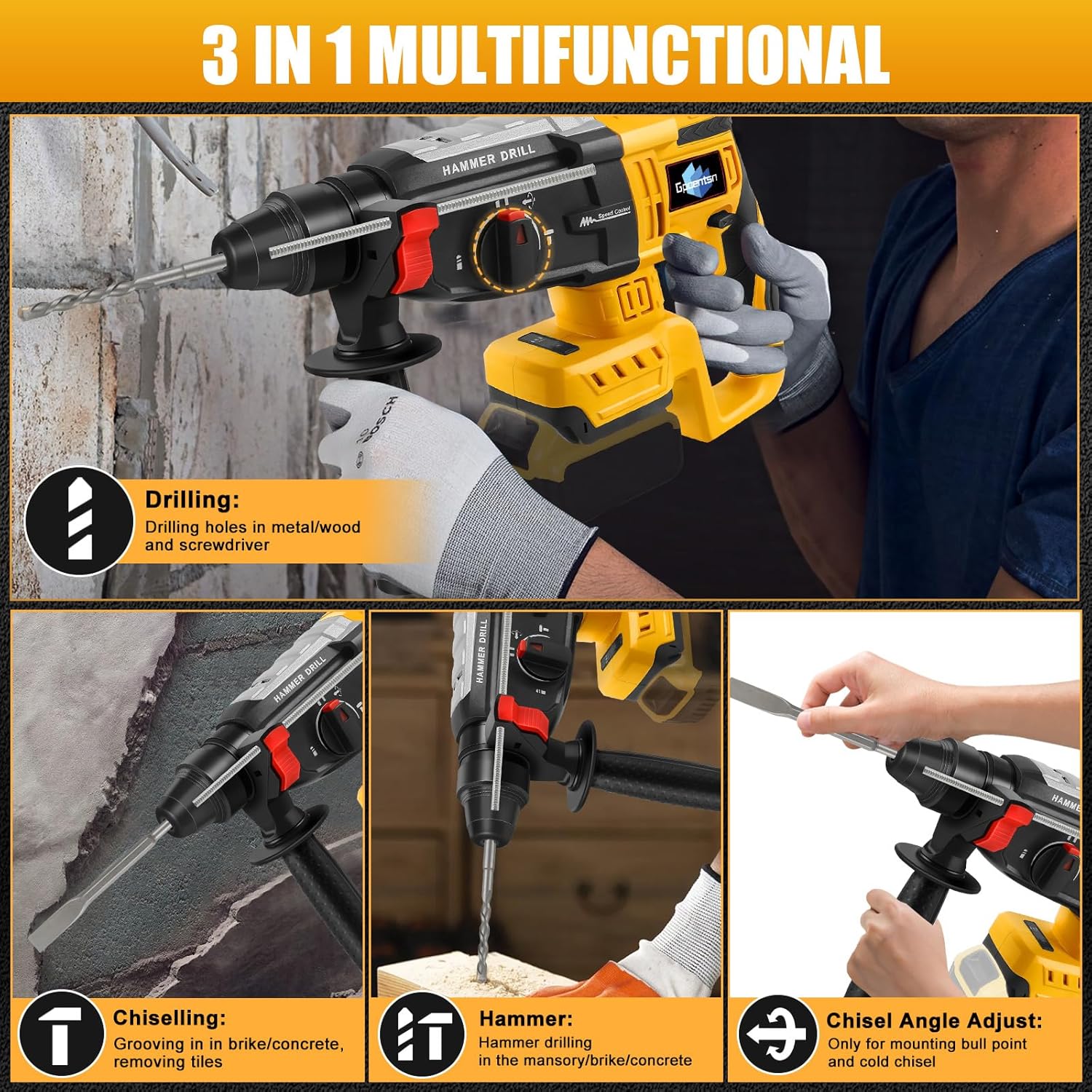 Cordless Rotary Hammer Drill (Tool Only) Compatible with DEWALT 20V Max | 2.6J Impact | SDS-Plus Chuck | 4-Mode | Brushless Motor (Battery not Included)