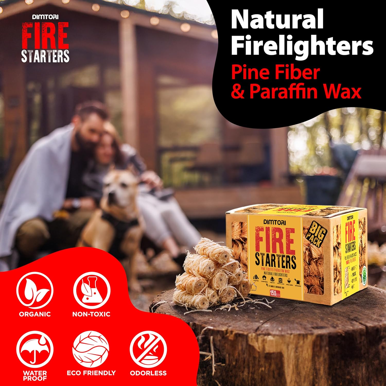 150 pcs Fire Starter - Natural Fire Starters for Campfires, Fire Pit, Pizza Oven, Fireplace, Smoker, BBQ, Pellet Stove & Wood - Fire Starters for Grill, Charcoal Starter