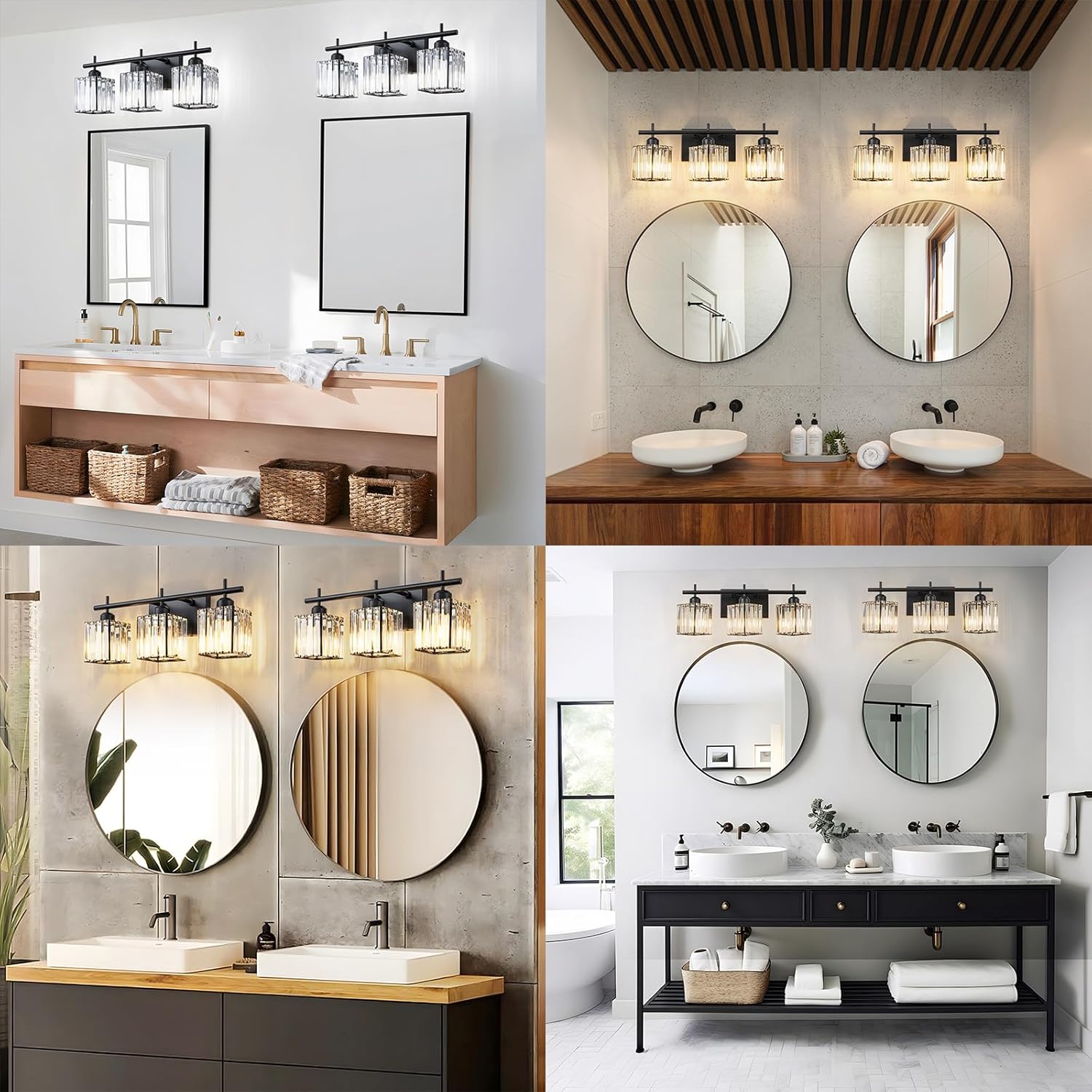Modern Crystal Bathroom Vanity Lights Over Mirror, 3-Light Matte Black Bathroom Lighting Fixtures, Wall Light Fixtures for Hallway