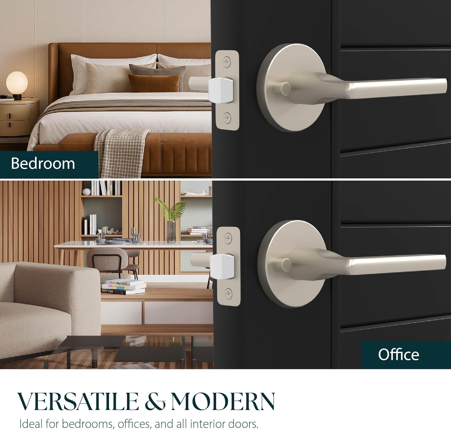 Mega Handles Ralph Privacy Door Handle - 1 Pack Reversible Brushed Nickel Door Handles, Heavy Duty Bed & Bath Door Handle with Privacy Door Lock, Fits All Standard Doors - Satin Nickel