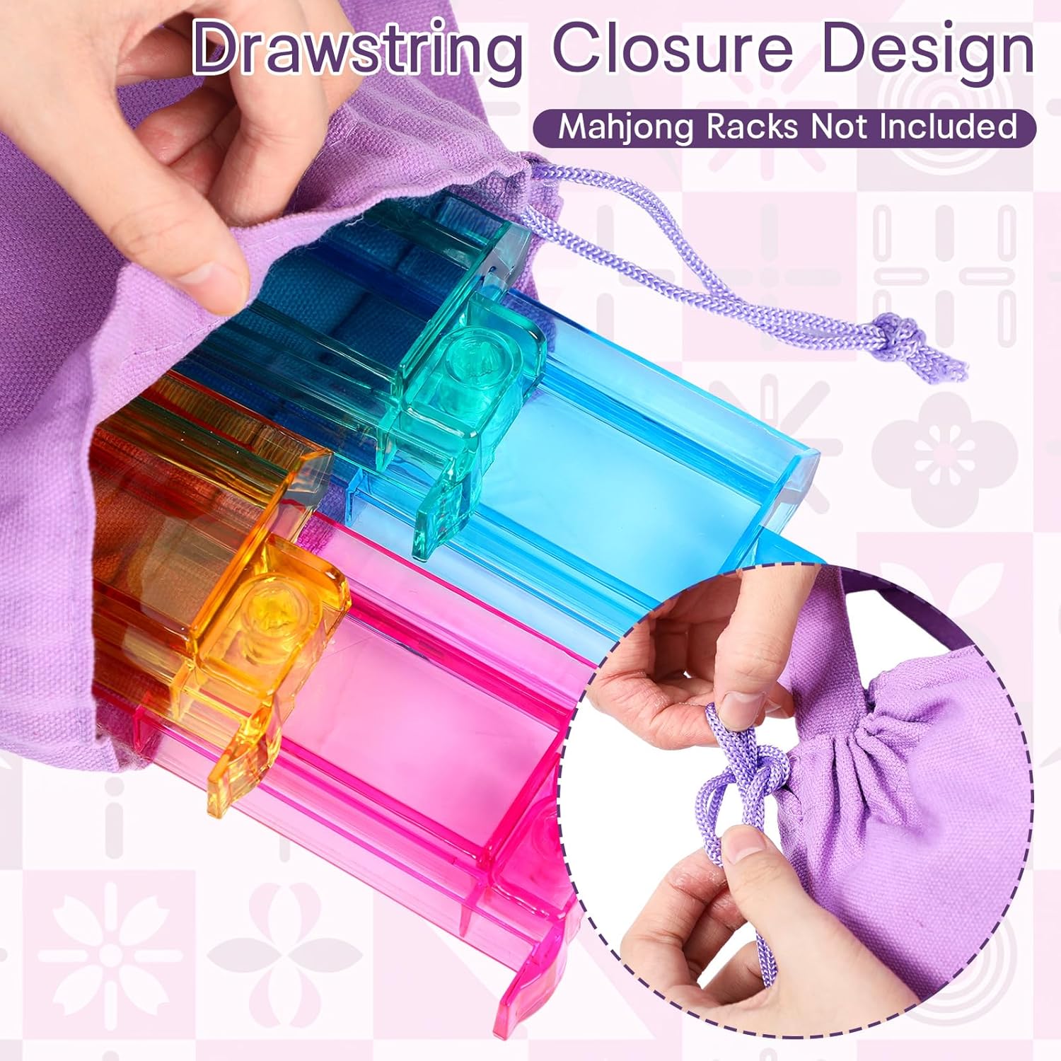 Purple Drawstring Mahjong Rack Bag for Mahjong Game Storage Mah Jong Tile Bags for Tiles and Pushers Rack Storage Carrying Bags Gifts Accessories, Bag Only