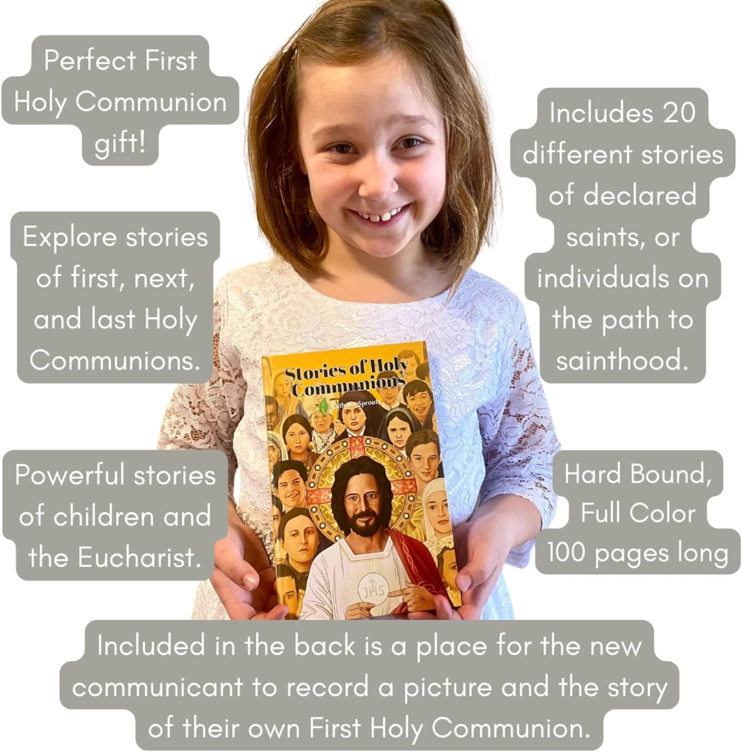 Catholic Sprouts - Stories of Holy Communion - First Holy Communion Gift - Beautiful Hardcover Book & Planner with Stories of Catholic Saints - Holy Eucharist
