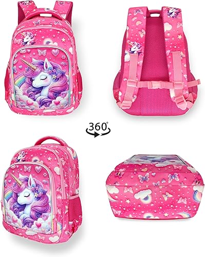 Miniatura 3 de Mochila escolar de unicornio rosa para niñas, mochila escolar para primaria, jardín de infantes, preescolar, mochila de viaje con correa para el