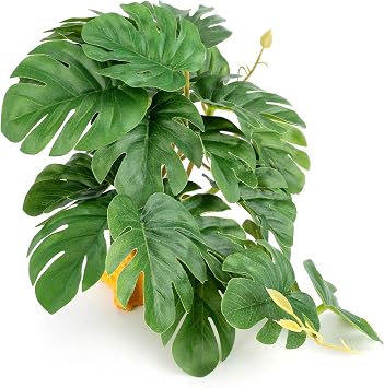 Reptile Plants for Terrarium, Amphibian Habitat Decor Plant, Snake Tank Accessories, Artificial Plants for Gecko Lizard Chameleon Tortoise with Base - Fake Monstera