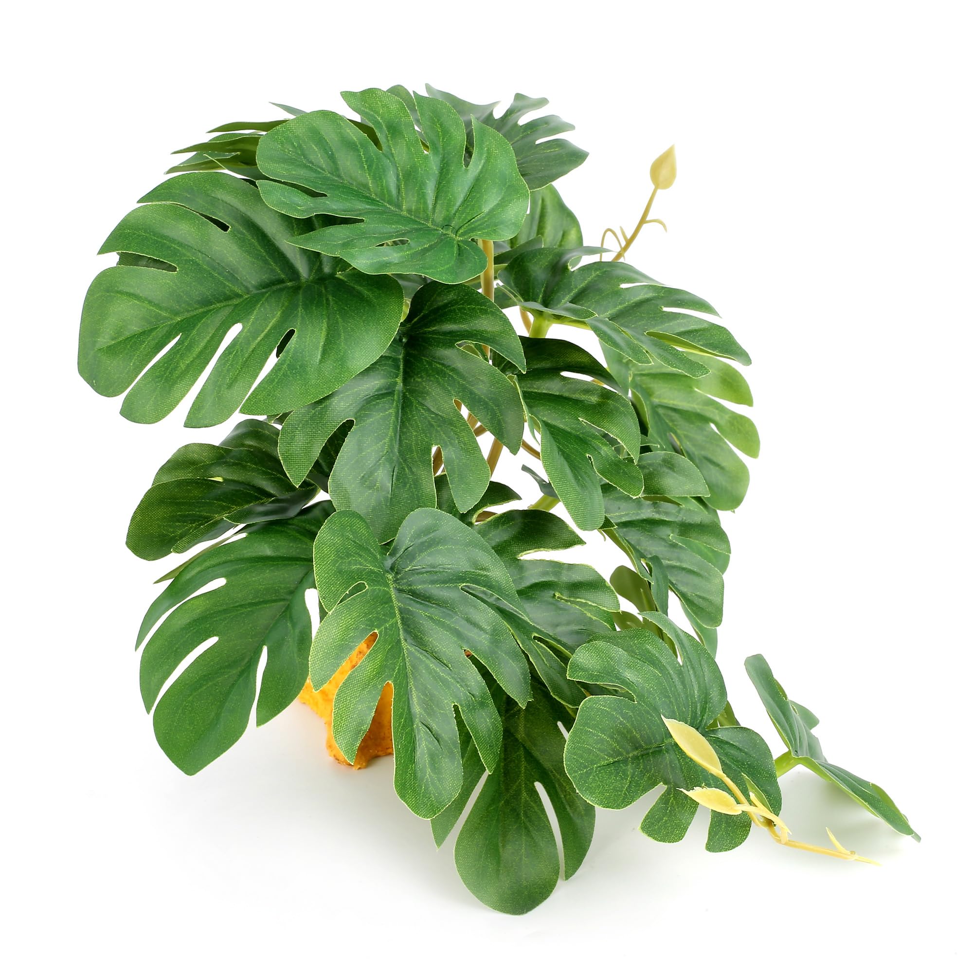 Filhome Reptile Plants for Terrarium, Amphibian Habitat Decor Plant, Snake Tank Accessories, Artificial Plants for Gecko Lizard Chameleon Tortoise with Base - Fake Monstera