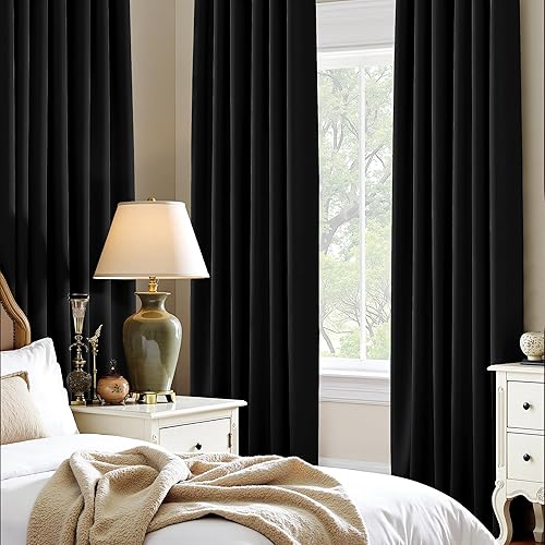 Miniatura 9 de PONY DANCE - Cortinas opacas negras con bolsillo para barra, aislamiento térmico, oscurecimiento de habitación, ahorro de energía para dormitorio,