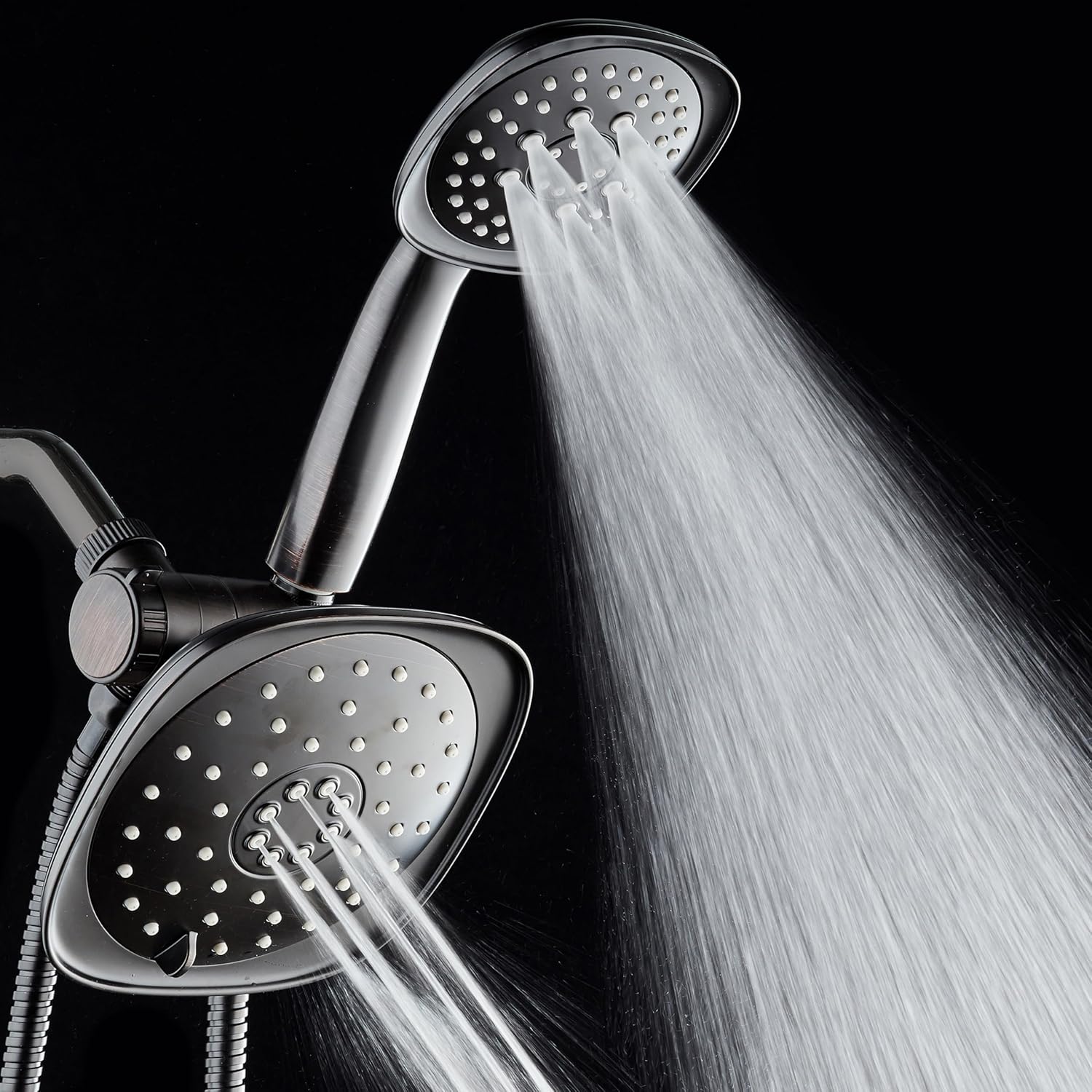 AquaDance Luxury Square High-Pressure Giant 7.3" Rain Shower Head/Handheld Spa Combo. Extra-Long 72" Stainless Steel Hose, 3-way Flow Diverter, Oil-Rubbed Bronze Finish