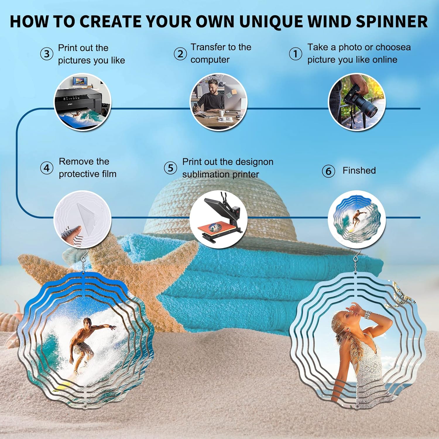 10 Pack 8 Inch Sublimation Wind Spinner Blanks, 3D Aluminum Wind Powered Kinetic Sculpture, Spinner Suspension Trim for Yards & Gardens（Round）