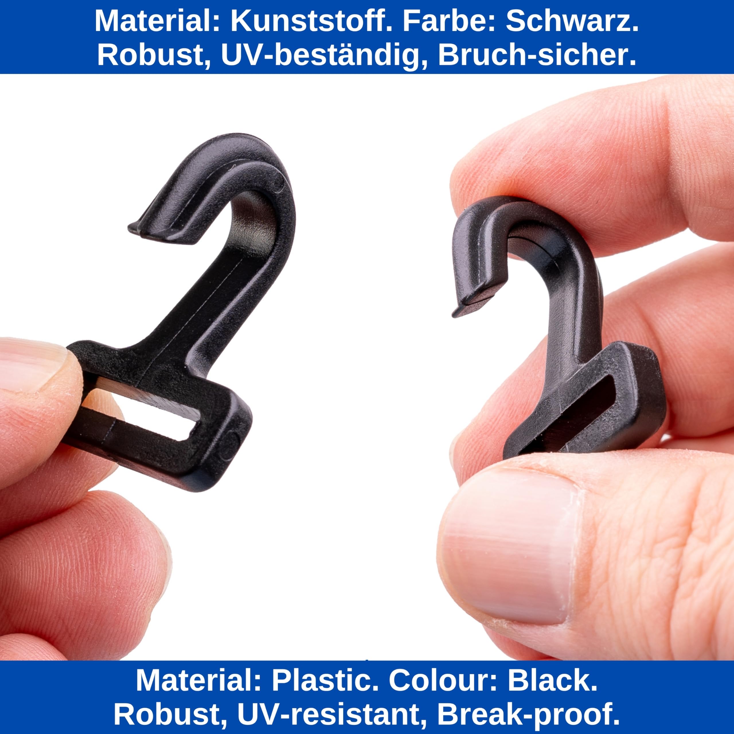 4 Ganci Tendi Fettuccia Per Pali Tendapioggia: Riparazione Per Aste Ø7-10mm E Cinghie 20mm, Plastica ABS Nera
