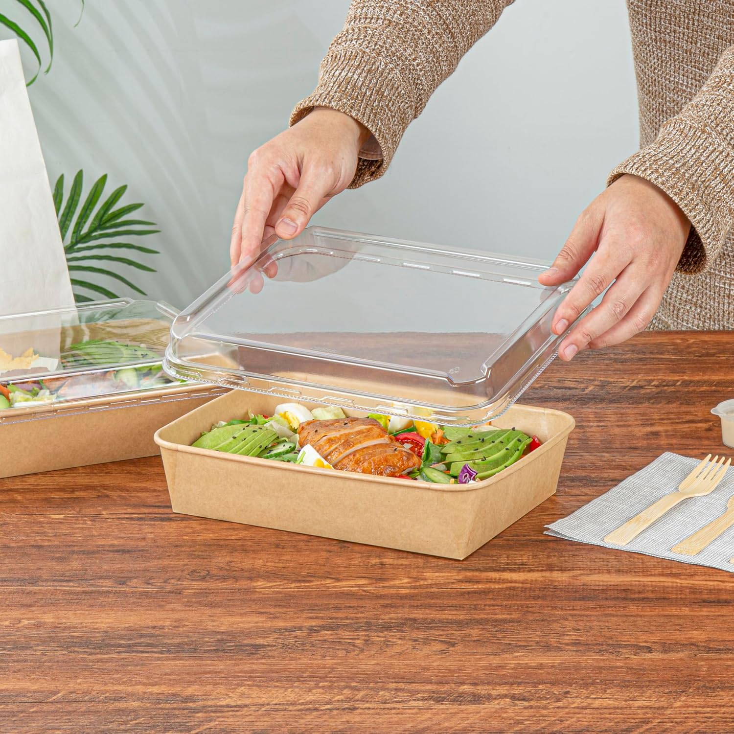 Restaurantware Take Out Container Lid 50 Pack Fits 78 oz Serving Container Plastic Covers Clear Rectangular Lids Durable Covers For Catering