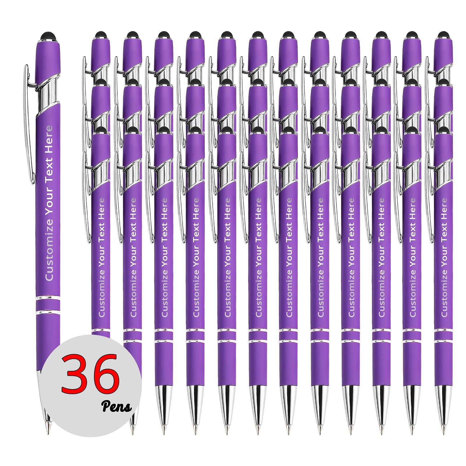 36 Personalized Pens in Bulk with Stylus Engraved Custom Pens,Soft Touch Metal,Engraving Name,Logo or Message,Customized Gifts for Graduation,Birthday,Boss,Teacher,LightGreen