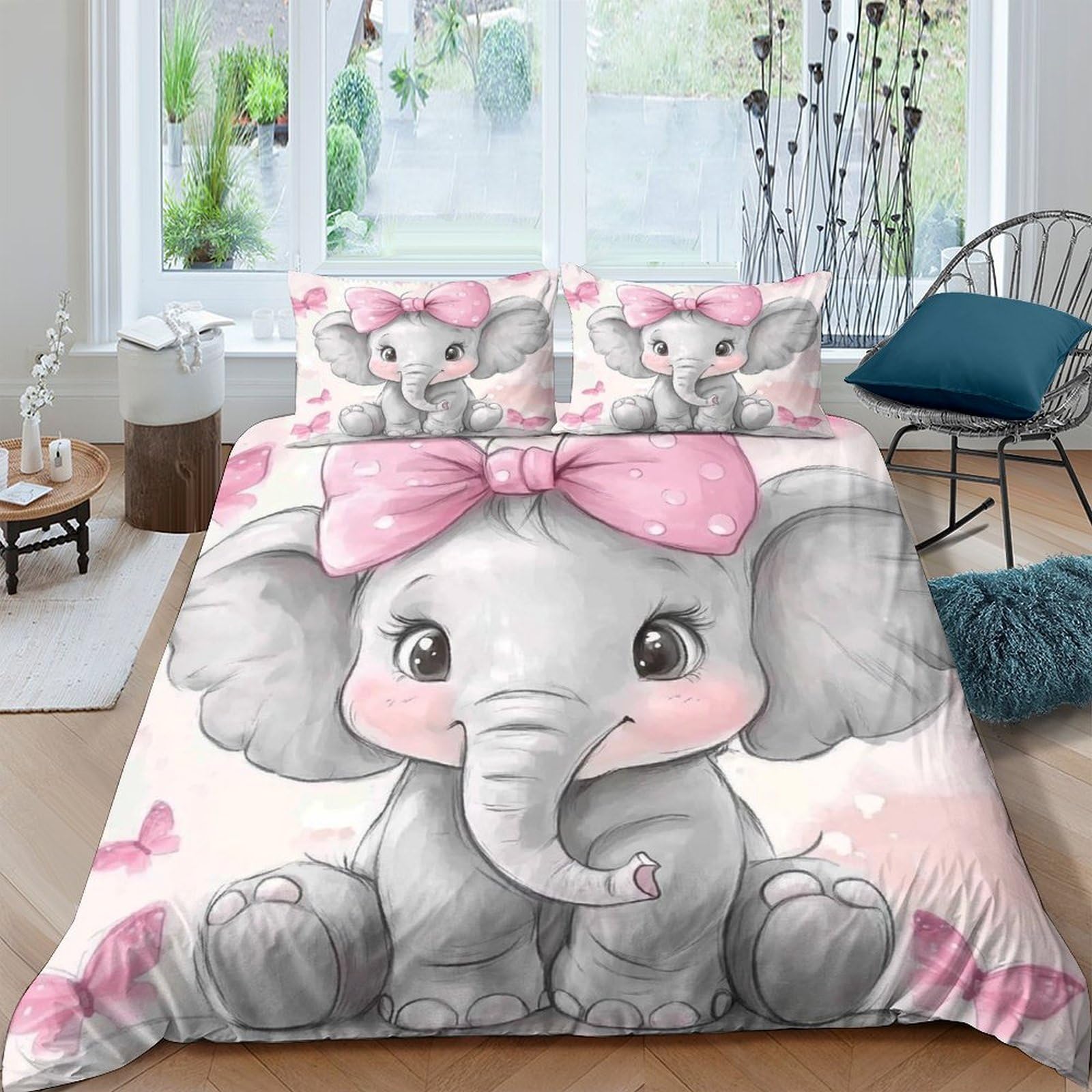 Ctjqhvkz Style-7 3D Printed Cute Baby Elephant Fitted Sheet Microfiber Pink Bow Cartoon Animal Mattress Cover For Bedroom Guestroom Dorm Decor Single（135X200cm）