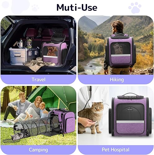 Miniatura 7 de Mochilas transportadoras para gatos Pawtners expandible+gato+mochila con malla transpirable, mochila transportadora de mascotas para gatos, perros
