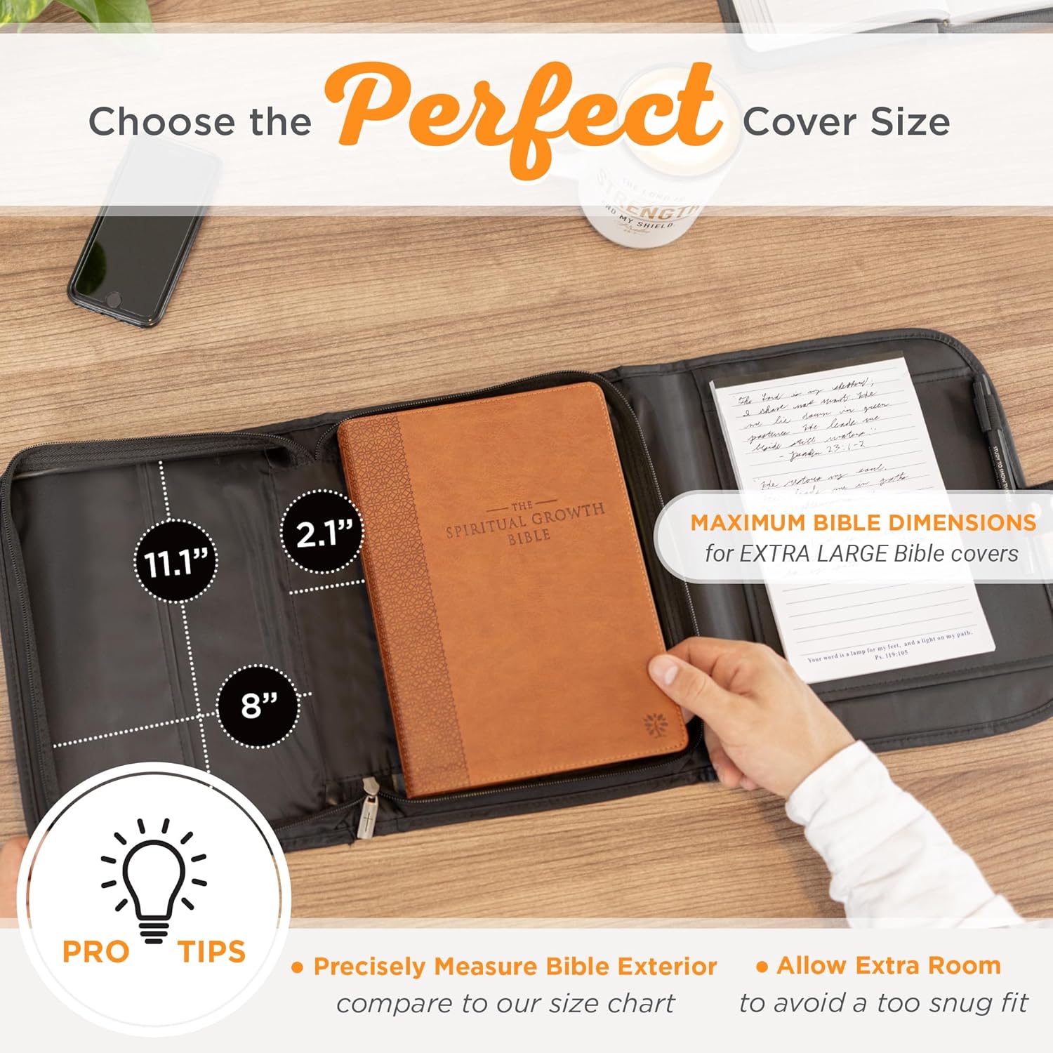 Christian Art Gifts Black Microfiber Bible Cover for Men and Women | Ichthus Jesus Fish Emblem | Extra Large Zippered Tri-Fold Organizer Case for Bible