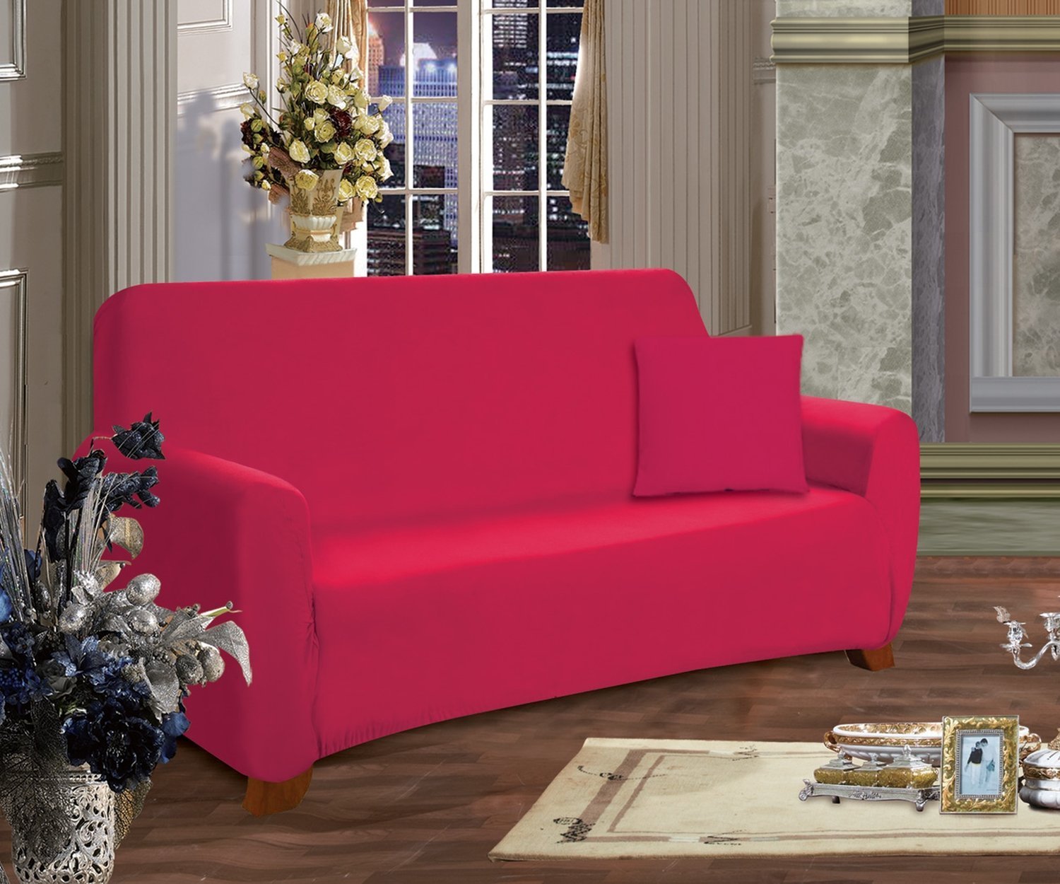 Elegant Comfort® Furniture Jersey STRETCH SLIP-COVER, Loveseat Ruby