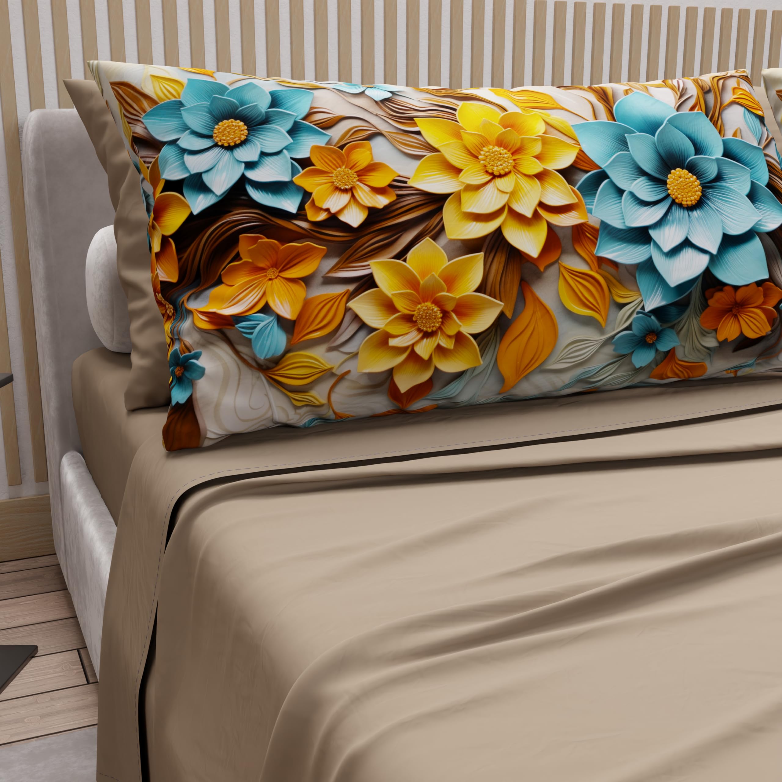 PETTI Artigiani Italiani - Cotton Sheets with Pillowcases in Digital Print, Double Bed Sheet, Floral 16 Taupe, 100% Made in Italy