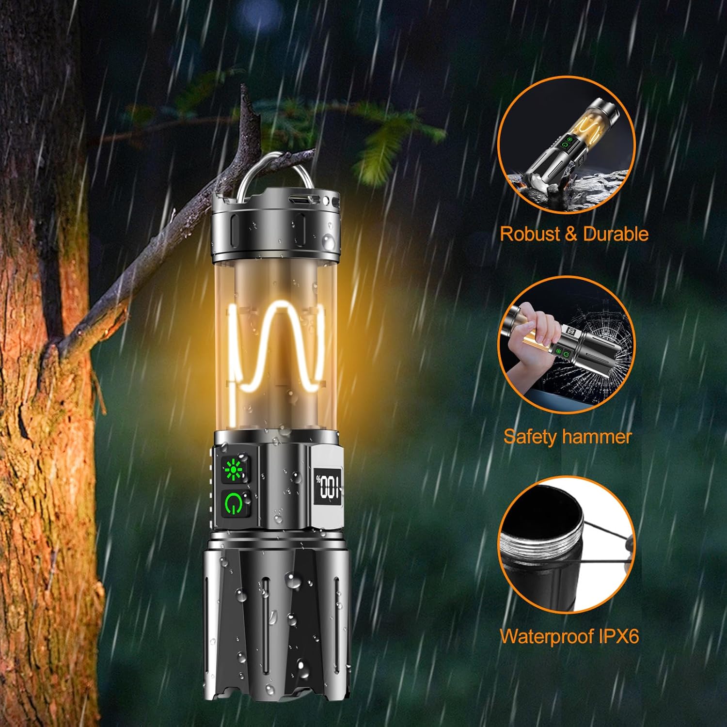 Super Bright Flashlight High Lumens 100000 Rechargeable, Powerful 30W LED, Long Lasting 30H, Daul Bottons 10Modes with Side Light, Quick USB C Charge & Output, Multi-functional for Home Camping Hiking - Image 8