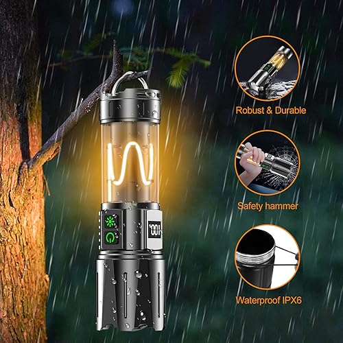 Miniatura 8 de Linternas recargables de alto lúmenes luz de flash 3000 lm de largo alcance 5500 pies y 30 horas de funcionamiento linterna LED para campamento, 2