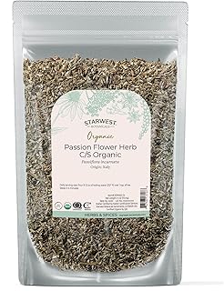 Starwest Botanicals Organic Passion Flower - Dried Loose Leaf Herb for Tea, Herbal Blends, & Smoothies, Natural Passiflora Incarnata, Cut & Sifted, Certified Kosher, Non-GMO - 4 oz Pouch