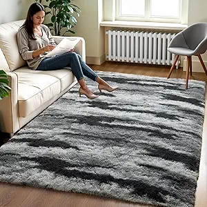 Zentavio Area Rugs for Living Room Rugs for Bedroom 4x6 Carpet Fluffy Fuzzy Soft Shag Aesthetic Plush High Pile Gray Throw Rug for Nursery Kids Room Dorm Waved Grey