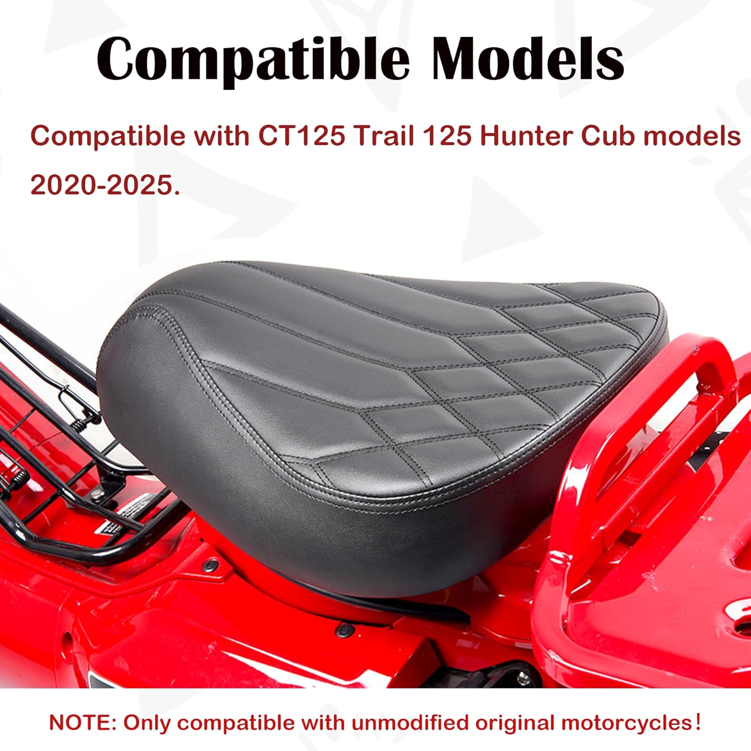 Motorcycle Leather Front Driver Seat Rider Solo Seat Cushion Pad Compatible with CT125 Trail 125 Hunter Cub 2020-2025 Replacement Custom Seat Accessories,Black