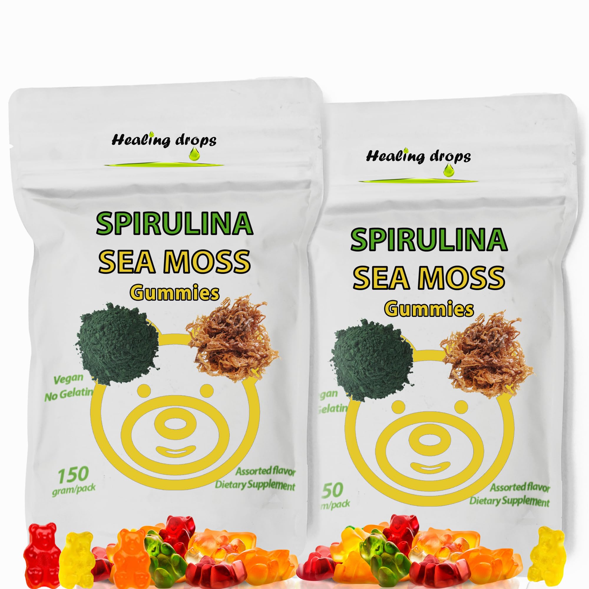 Spirulina Gummies Sea Moss Gummies - Superfood Supplement for Overall Wellness - Spirulina Sea Moss Gummy Bears made with Blue-Green Spirulina powder & Sea Moss Extract (100 Count (Pack of 2))